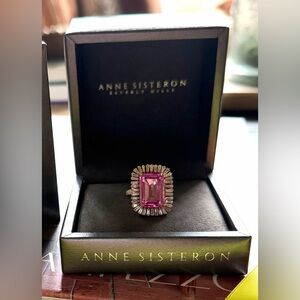 Anne Sisteron 18kt Yellow Gold Pink Topaz Luxe Ring Baguette Diamonds $9850 sz7
